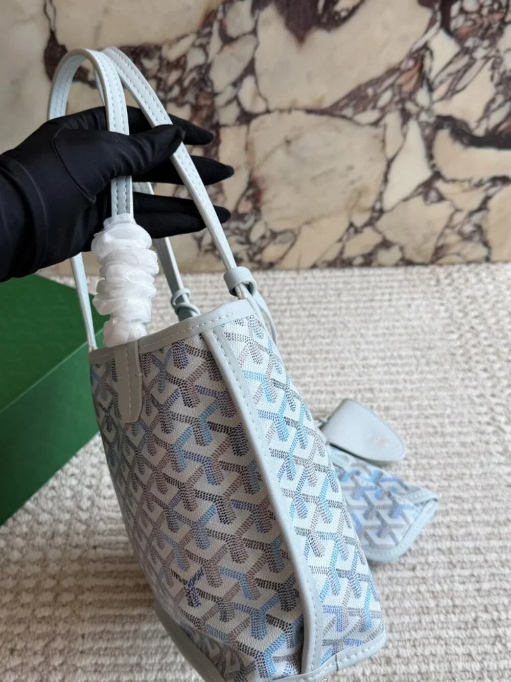 Goyard Mini Anjou Polar Blue Reversible Handbag Mini Tote with Accessories